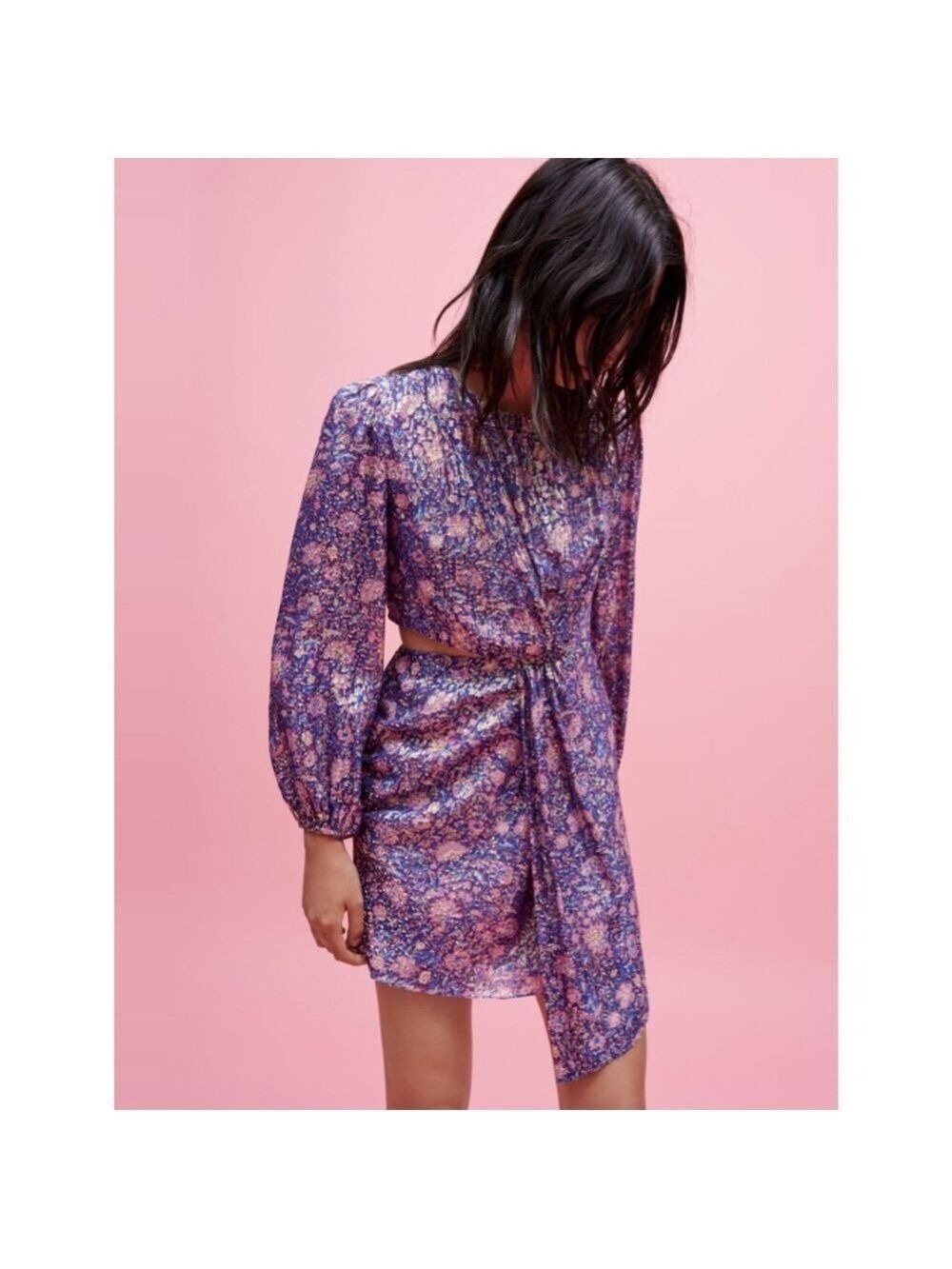 Women's Maje Purple Floral Metallic Viscose Dress Size S